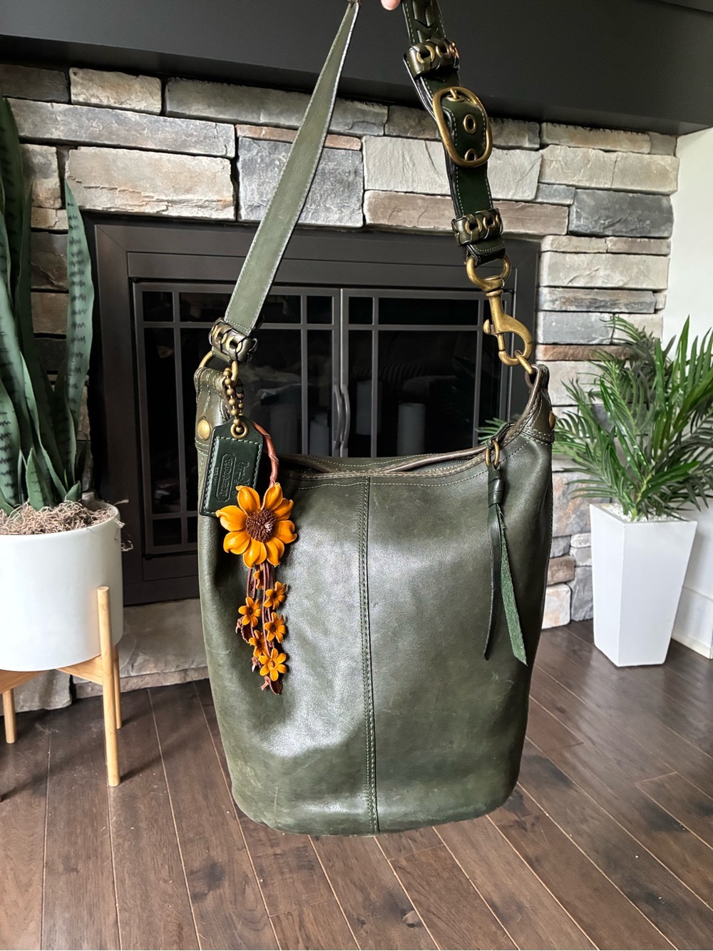 Coach Bleecker XL Leather Duffle Bucket Bag, Bottle G… - Gem